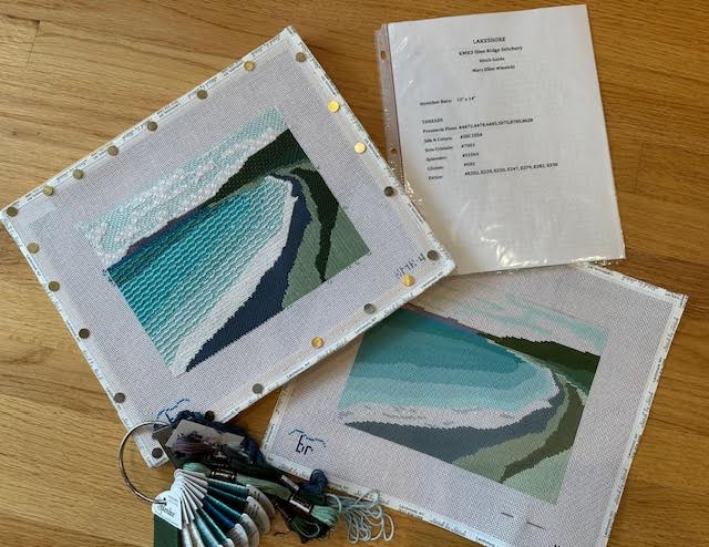 Grab and Go Blue Ridge Stitchery Landscape canvas, stitch guide and thread kit