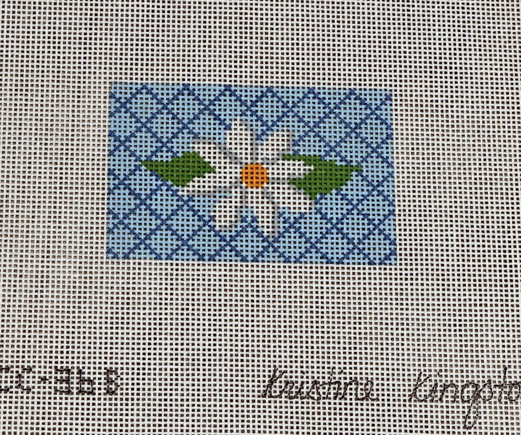 Kristine Kingston WCC-36B White flower on turquoise lattice background