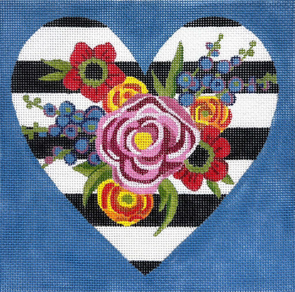 Alice Peterson AP4666 Black and White Stripe Floral Heart – Stitch