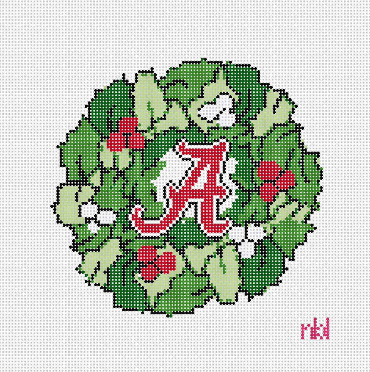 Needlepoint by Laura Alabama Wreath- Magnolia