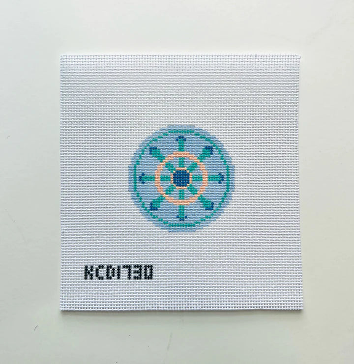 KCN Designers KCD1730 Green and Peach Wheel on Blue Canvas