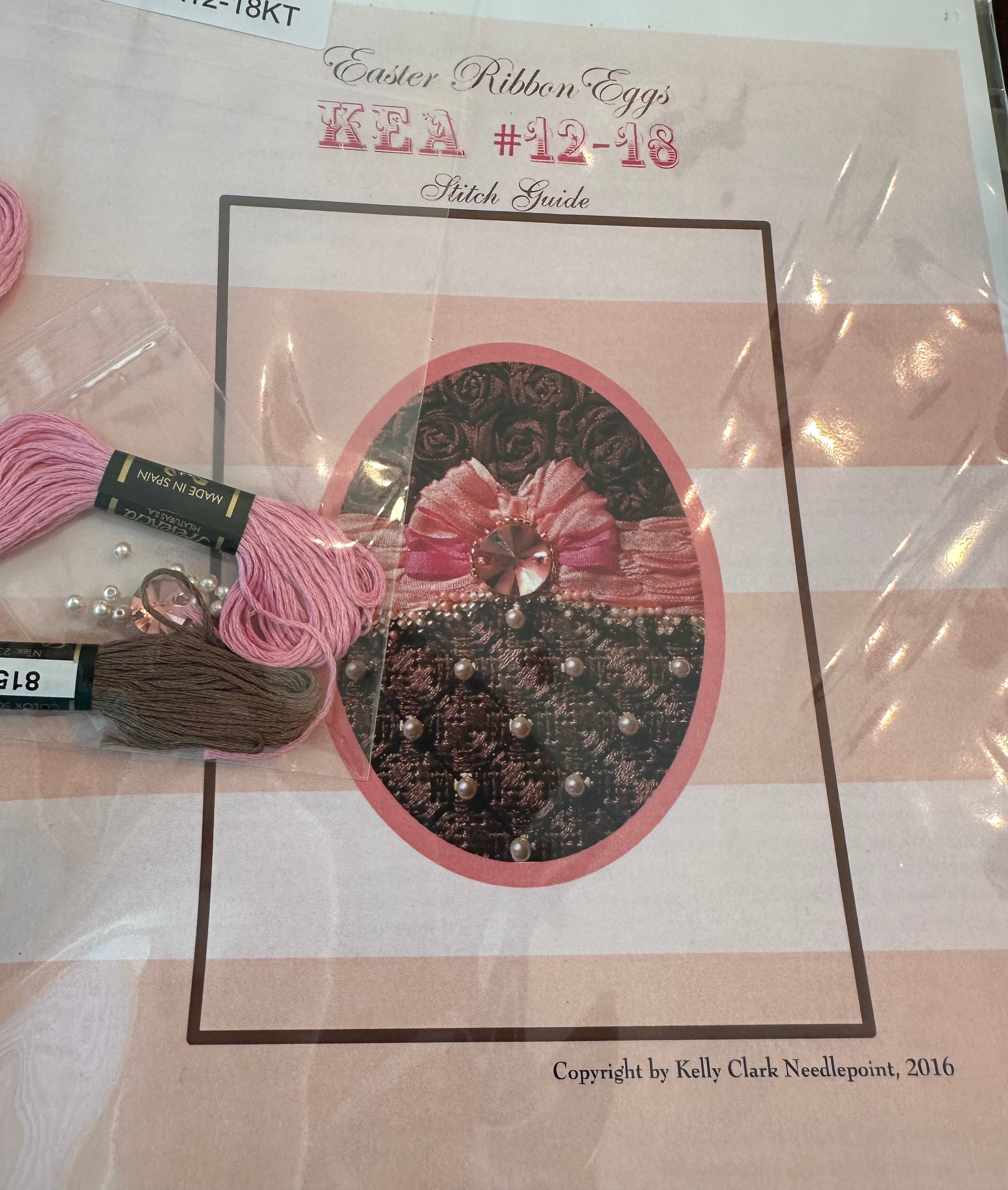 Kelly Clark KEA12-18 Chocolate Ribbon Egg w/ Embellishment Kit and Stitch Guide