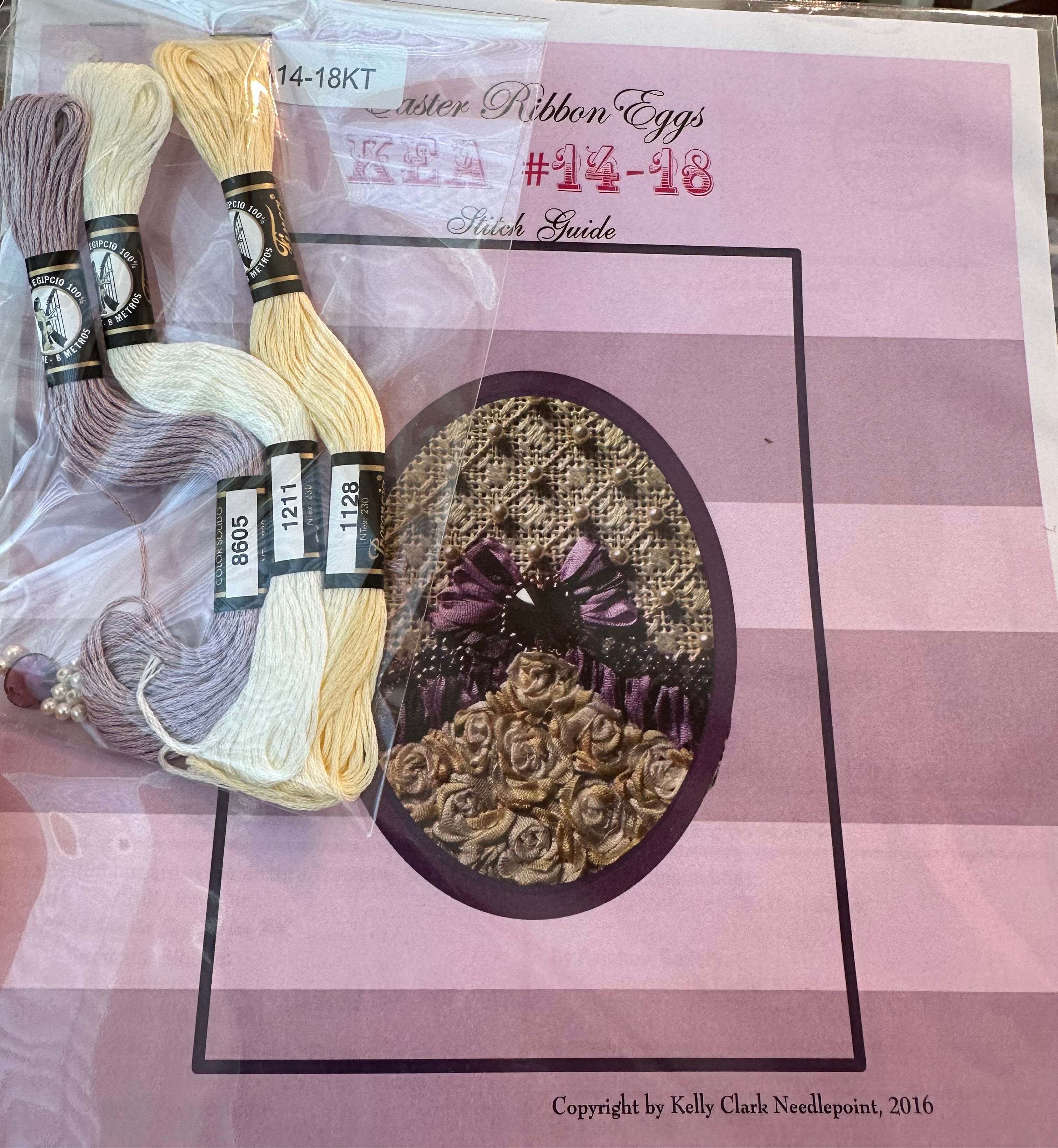 Kelly Clark KEA14-18 Vanilla and Lavender Ribbon Egg w/ Embellishment Kit and Stitch Guide (Copy) (Copy)