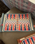 Anne Fisher Rollup Backgammon Blue Leather with IKAT Canvas