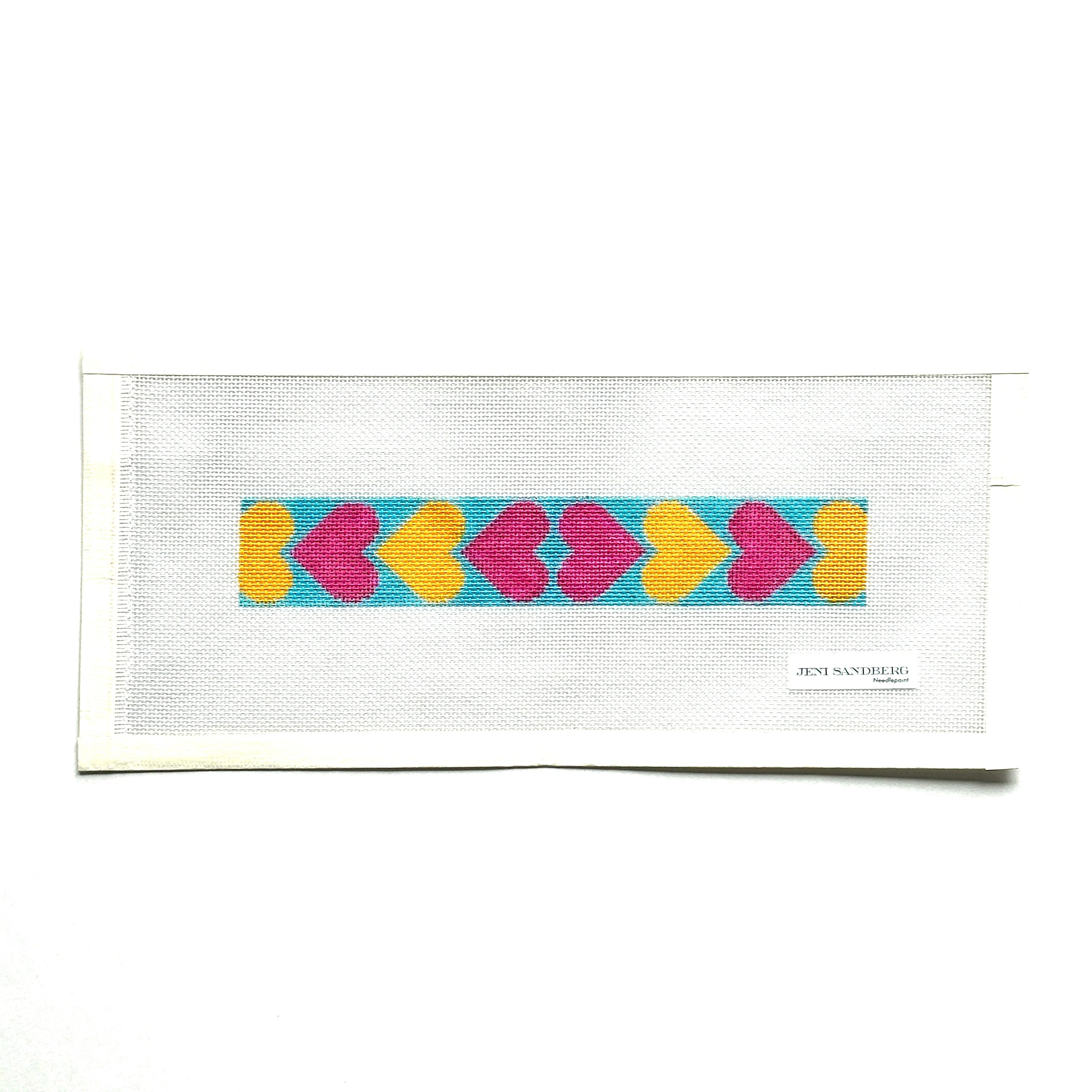 Jeni Sandberg JS128B Hearts Key Fob Blue Pink Orange Stitch by Stitch