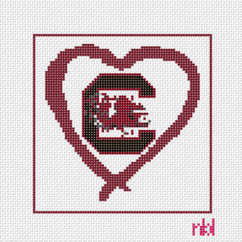 Needlepoint by Laura South Carolina 4 inch square heart 18 mesh