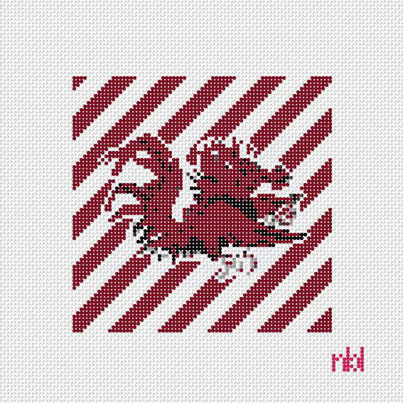 Needlepoint by Laura South Carolina 4 inch striped square on 18 mesh.