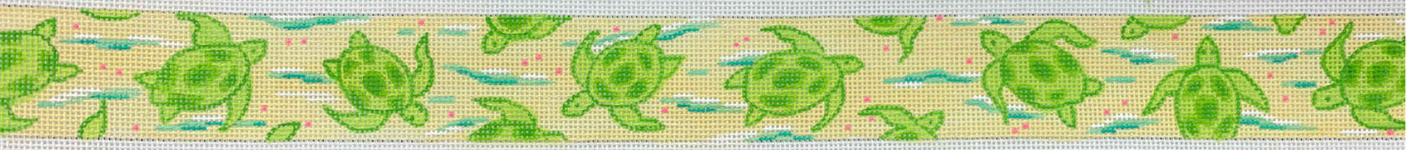 Kate Dickerson BL-49 Lilly inspired Sea Turtles limes on soft lemon with aquas & pink