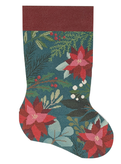 Laura Love LL-ST-01B Green Stocking with Red Flowers
