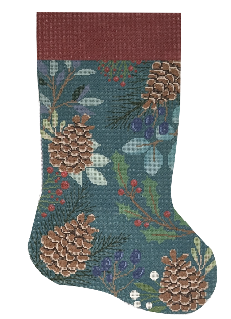 Laura Love LL-ST-02B Green Stocking with Pinecones