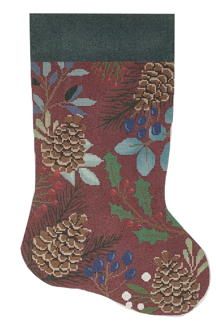 Laura Love LL-ST-02C Red Stocking with Pinecones