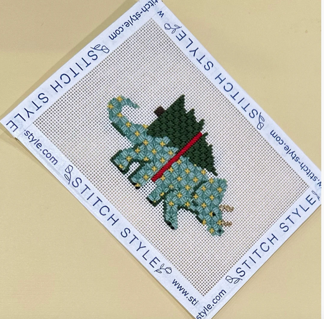 Stitch Style Needlepoint SS169B Christmas Triceratops with Stitch Guide