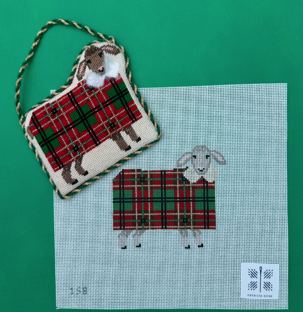 Patricia Sone sheep with red plaid