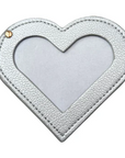 Threaded and Tipsy Needlepoint Self-Finishing Silver/Cream Heart Shaped Leather Mirror