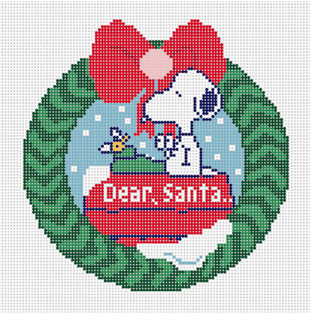 Officially Needlepoint PEANUTS Christmas - Snoopy Dear Santa Wreath Canvas - 13 mesh