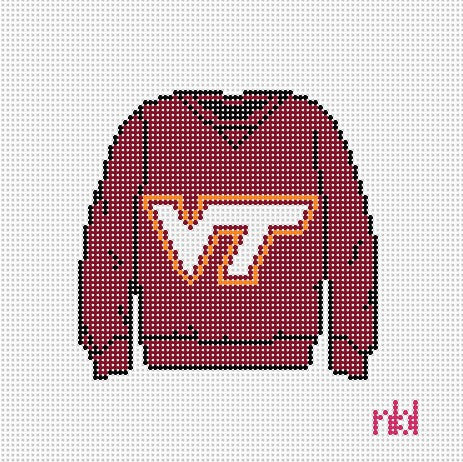 Needlepoint by Laura Virginia Tech Sweatshirt Needlepoint Canvas Burgundy