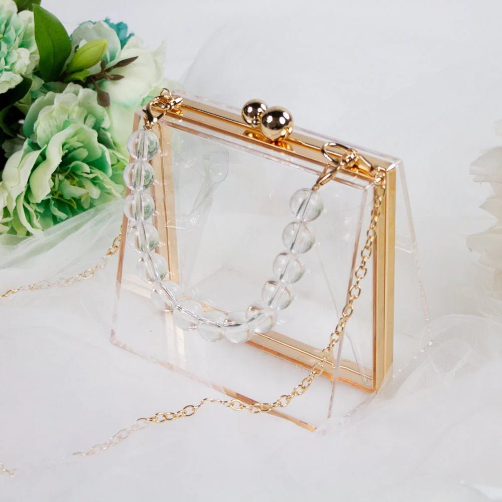 Clear Acrylic Box Bag Leaf Handbags Wicker Rattan Bags for