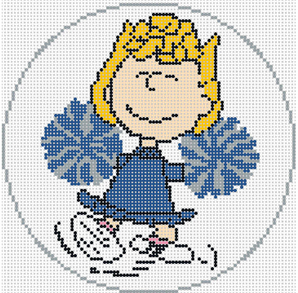 Officially Needlepoint PEANUTS Football - Sally Cheerleader Canvas - Blue & Grey