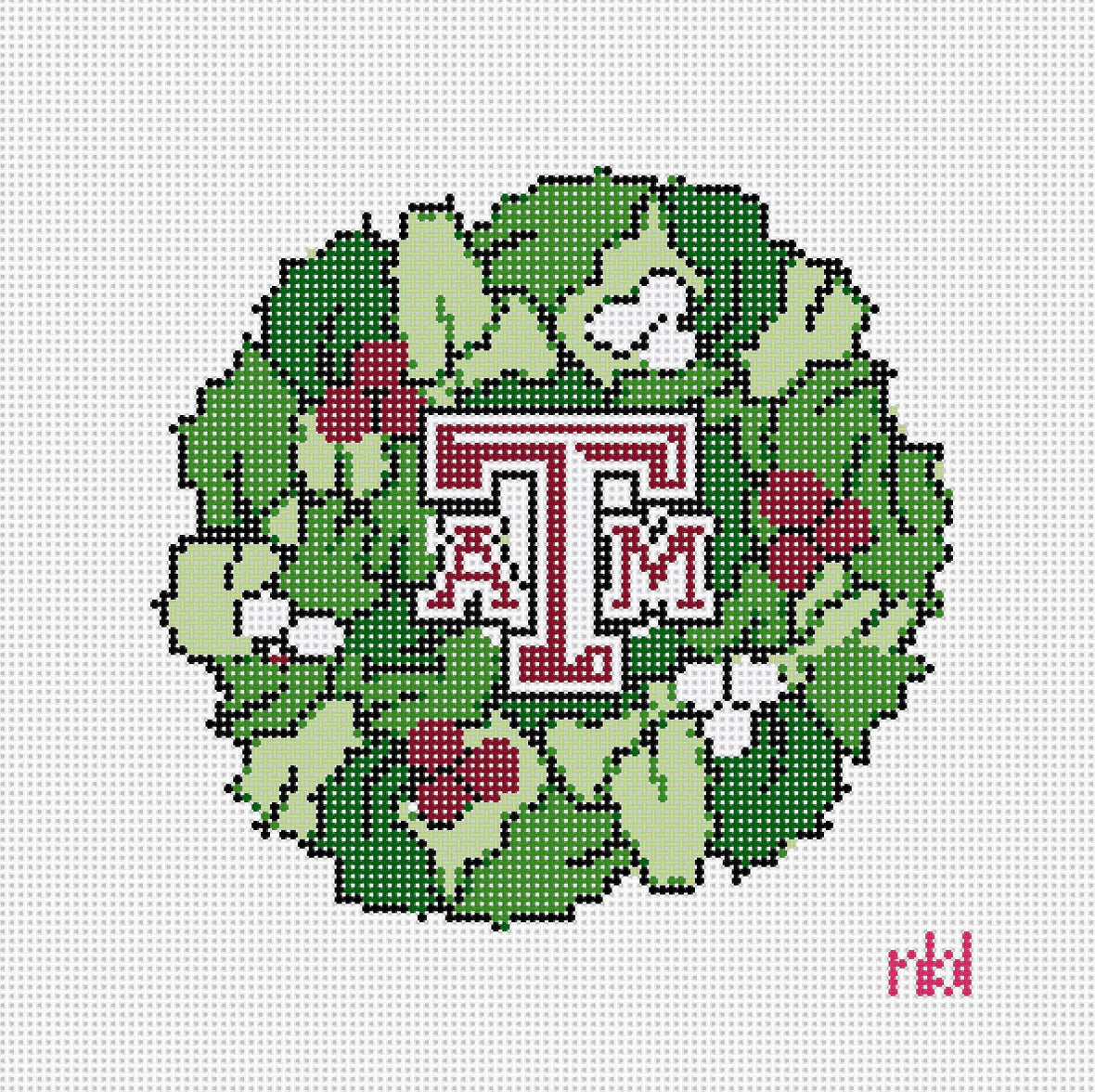 Needlepoint by Laura Texas A and M Wreath
