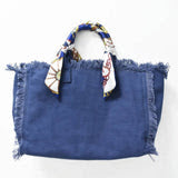 Blue Canvas Tote Bag with Scarf