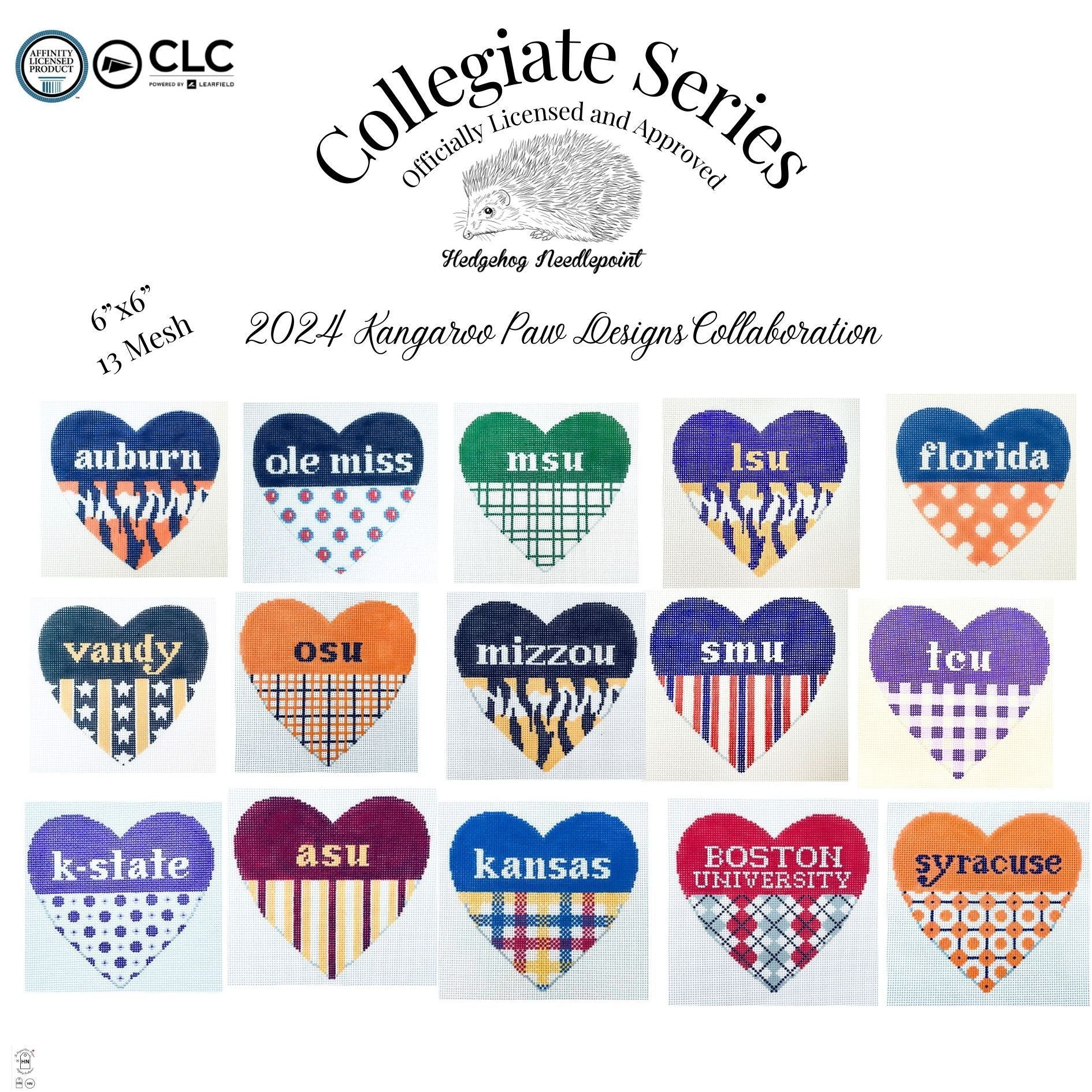 Hedgehog Collegiate Hearts - specify your choice in comments at checkout