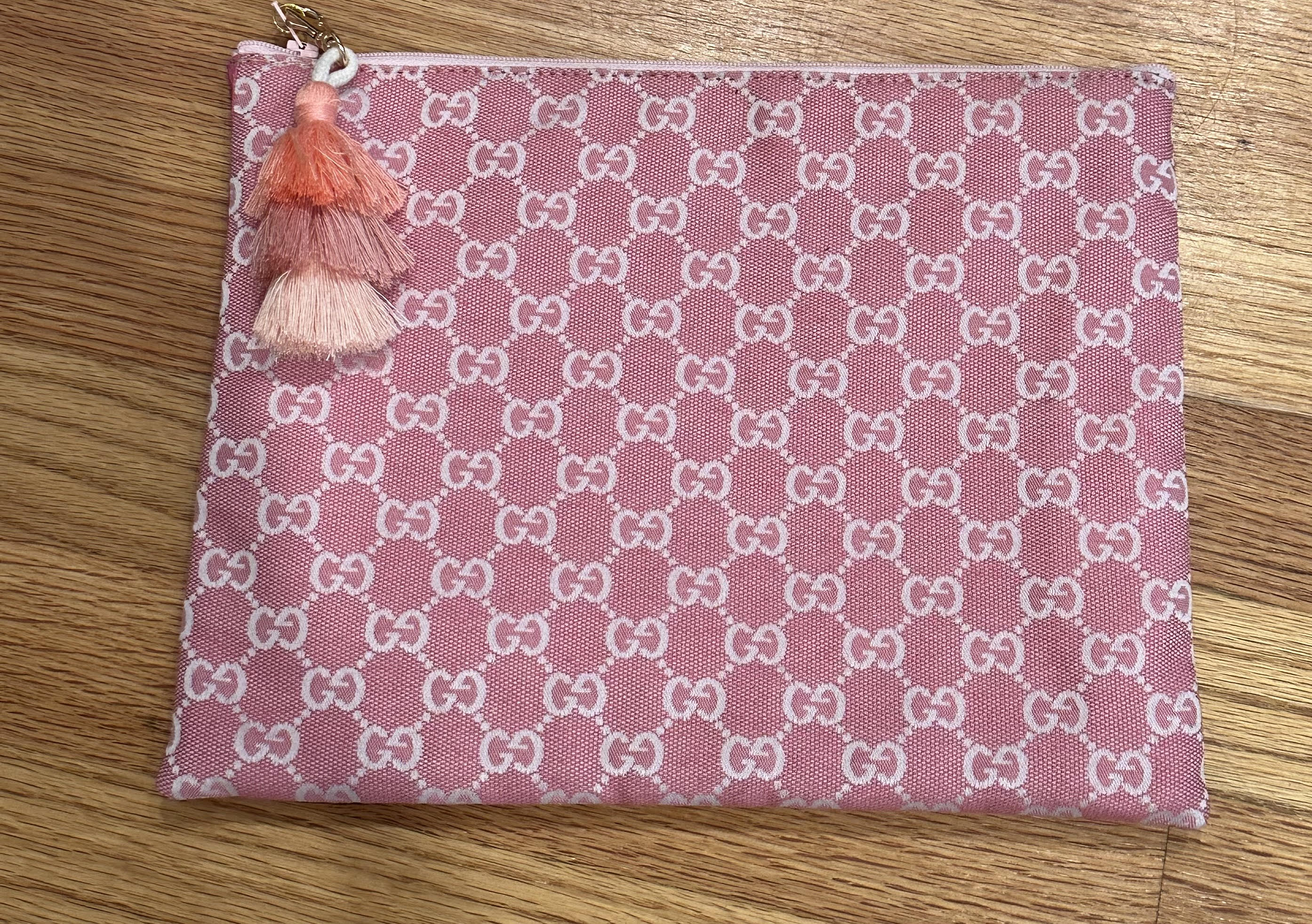 Pink Gucci Pouch with Tassel Leather back Stitch by Stitch