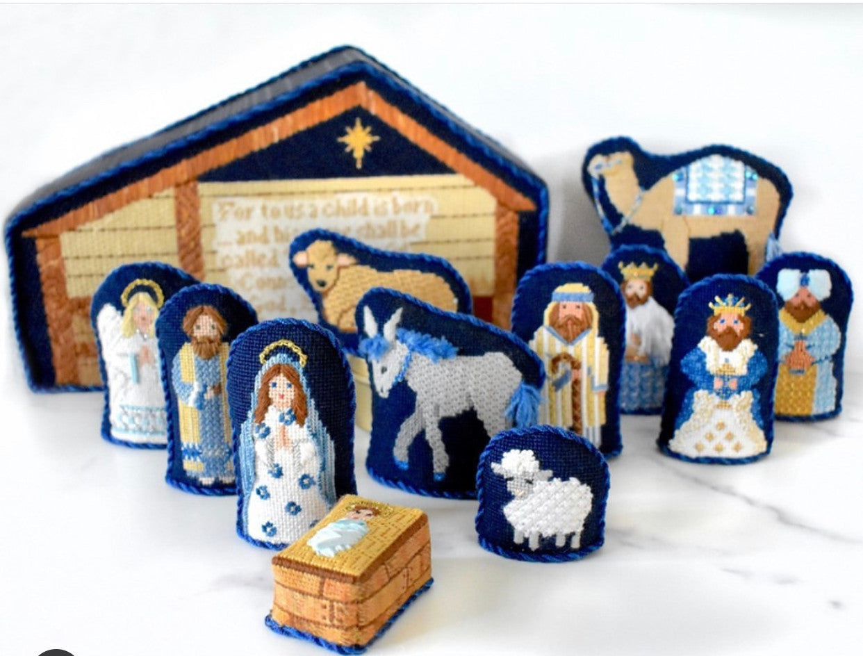 Patricia Sone Nativity in Blue and White with Stitch Guide