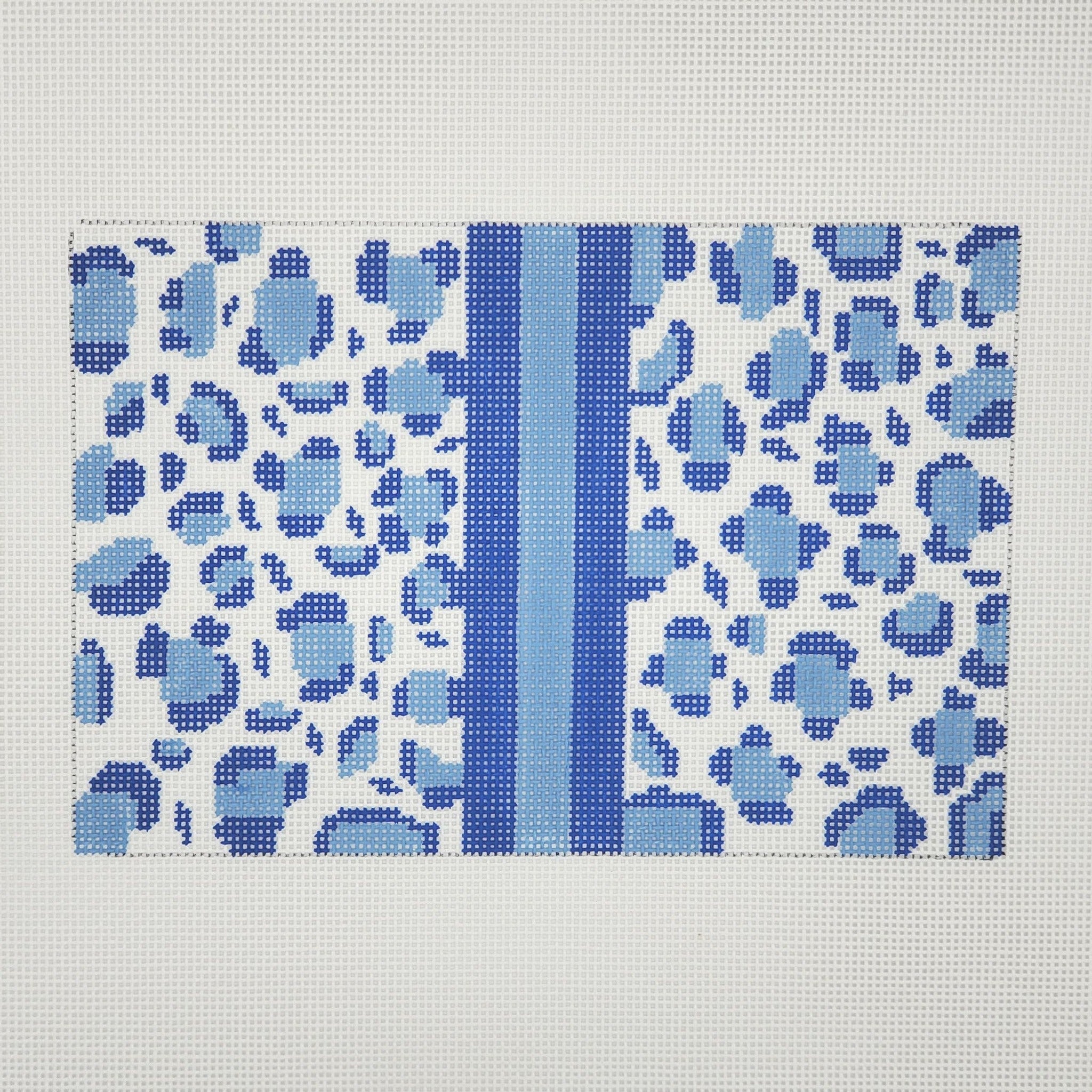 Silver Stitch Needlepoint Leopard Clutch - Blue