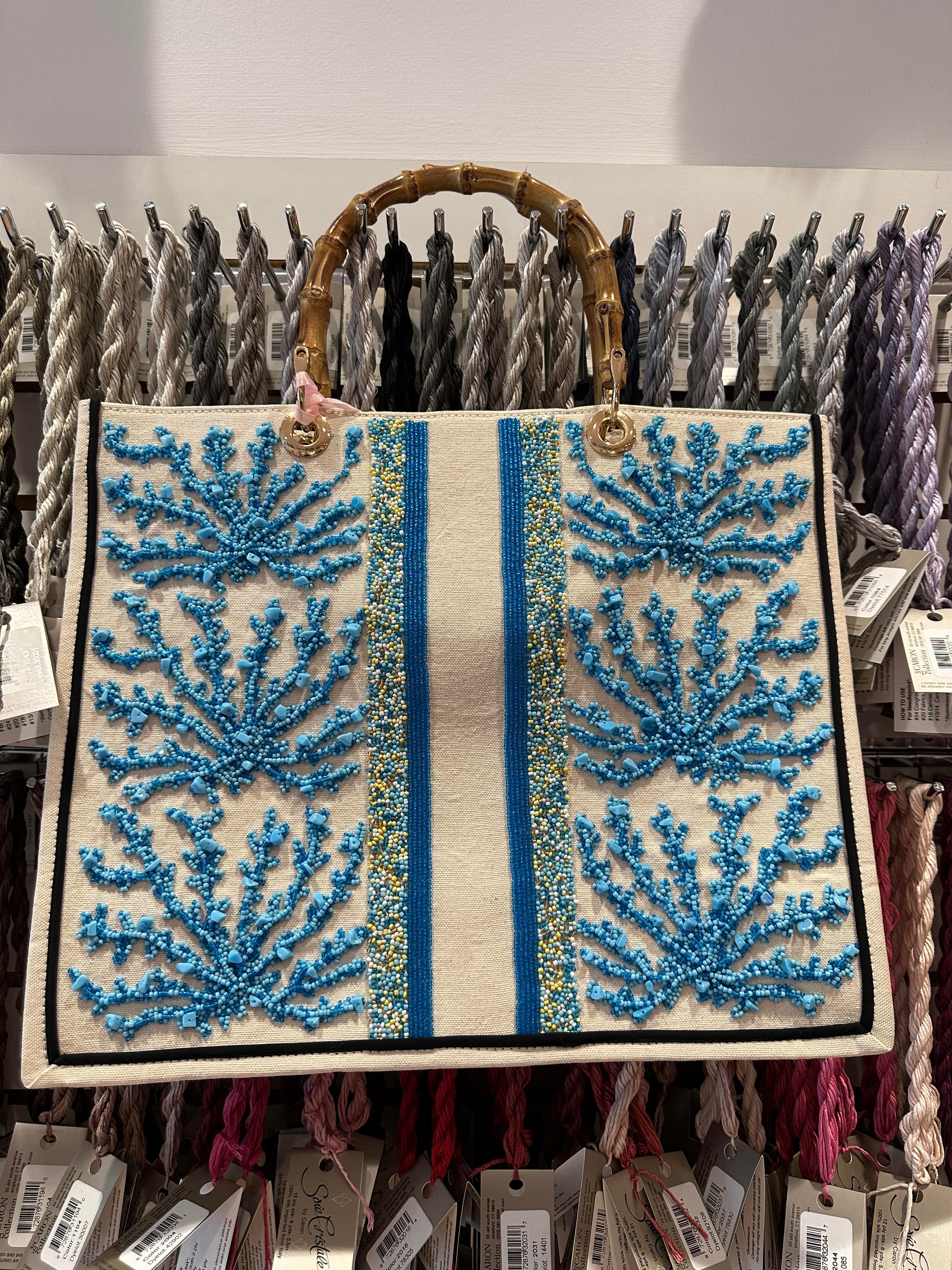 Beaded Tote - Blue Coral