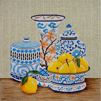 JP Needlepoint Blue Vase with Lemons O-097