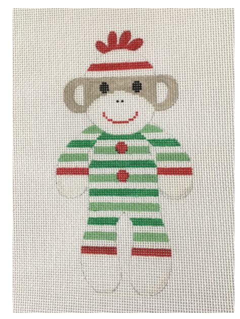 J Malahy 3.5x6 18 mesh Christmas Stripe PJs Sock Monkey
