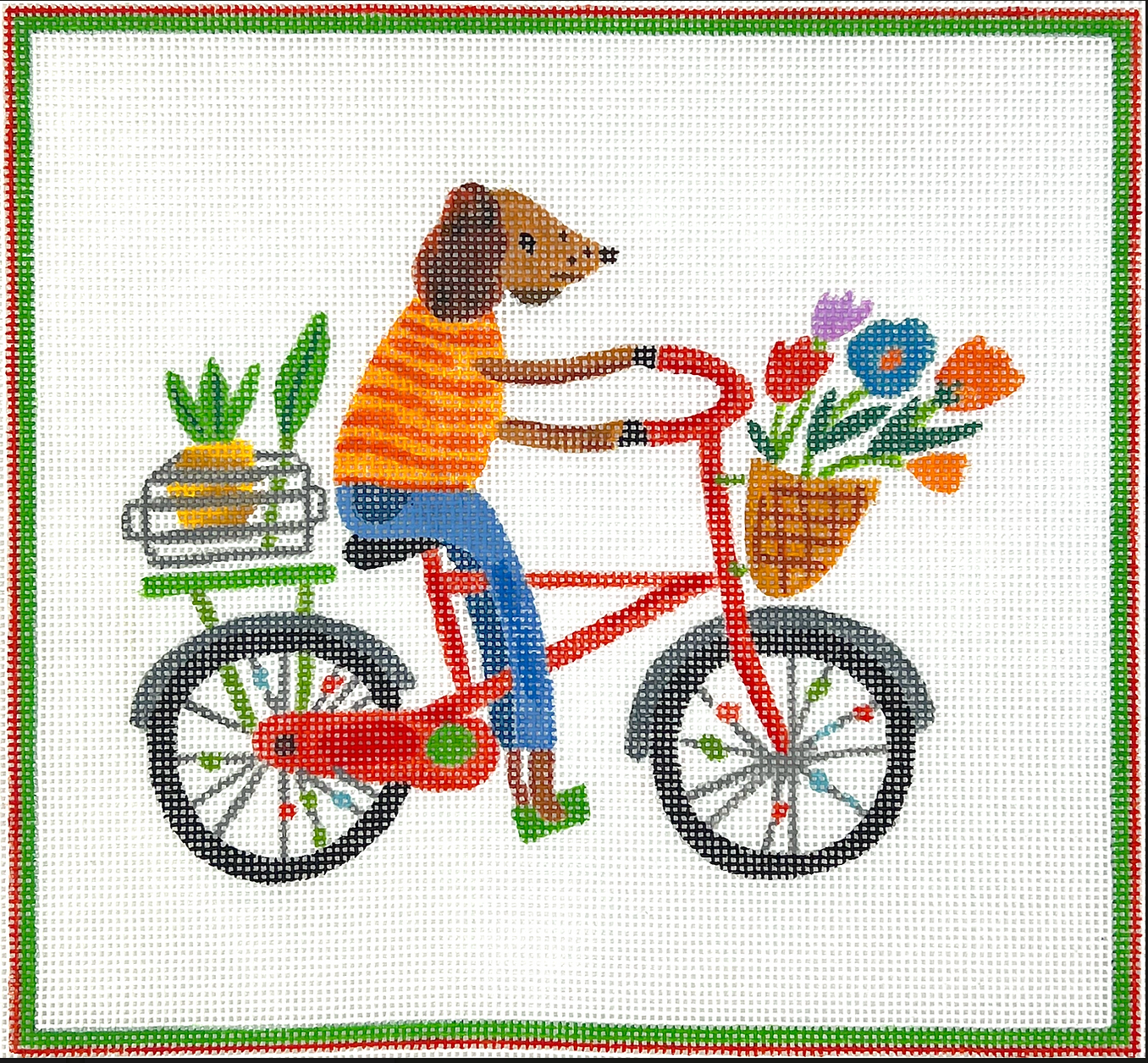 Kate Dickerson CG-PL-12 Carolyn Gavin Dog on Bicycle with Flowers and Pineapple