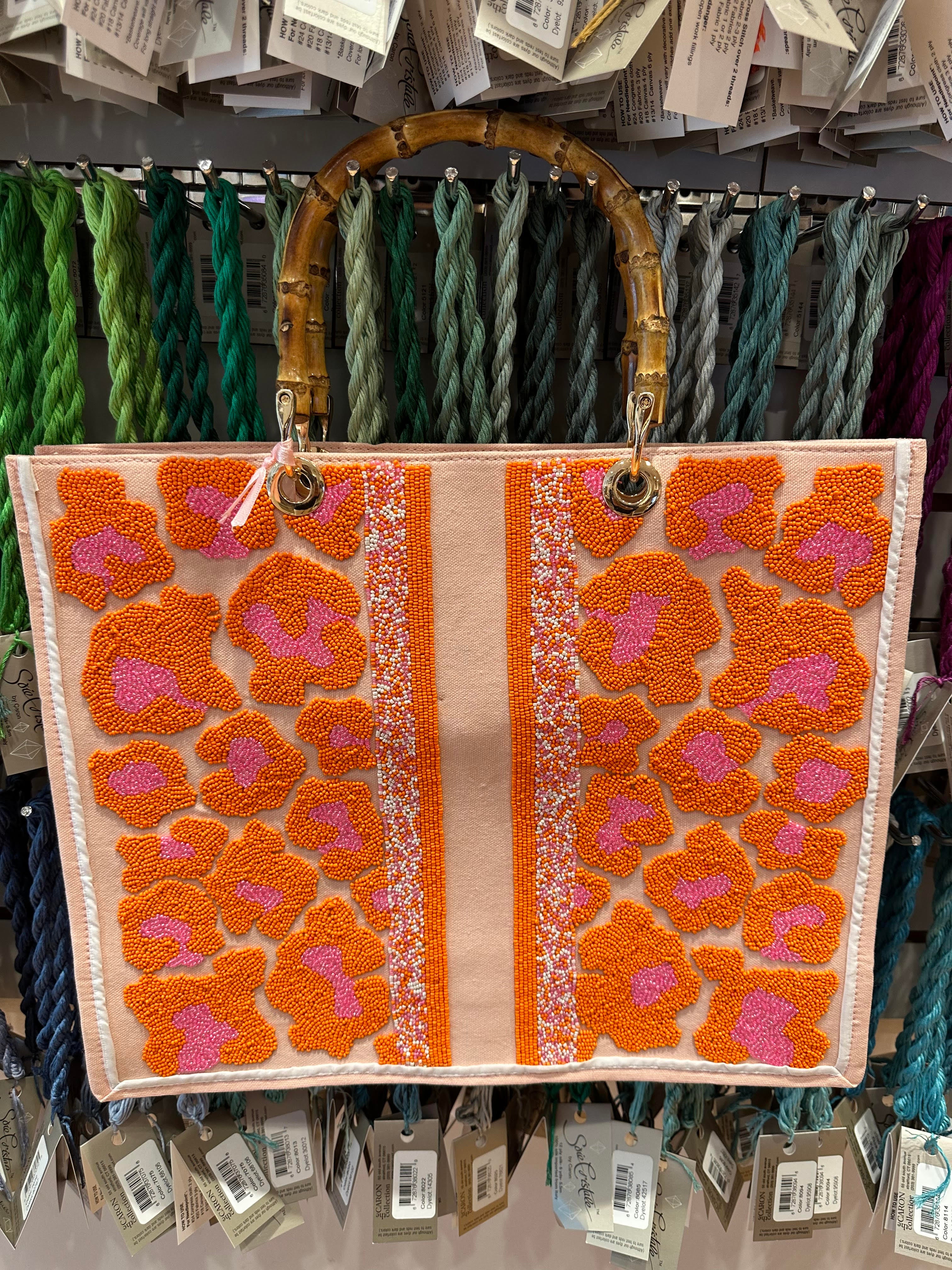 Beaded Tote - Orange Animal Print