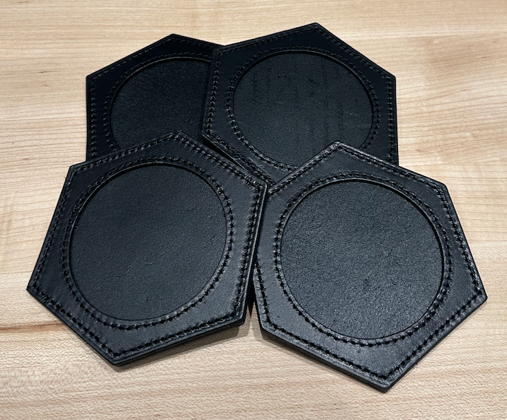 Meredith Collection Black Leather Coasters - takes 3&quot; Round Insert (Set of 4)
