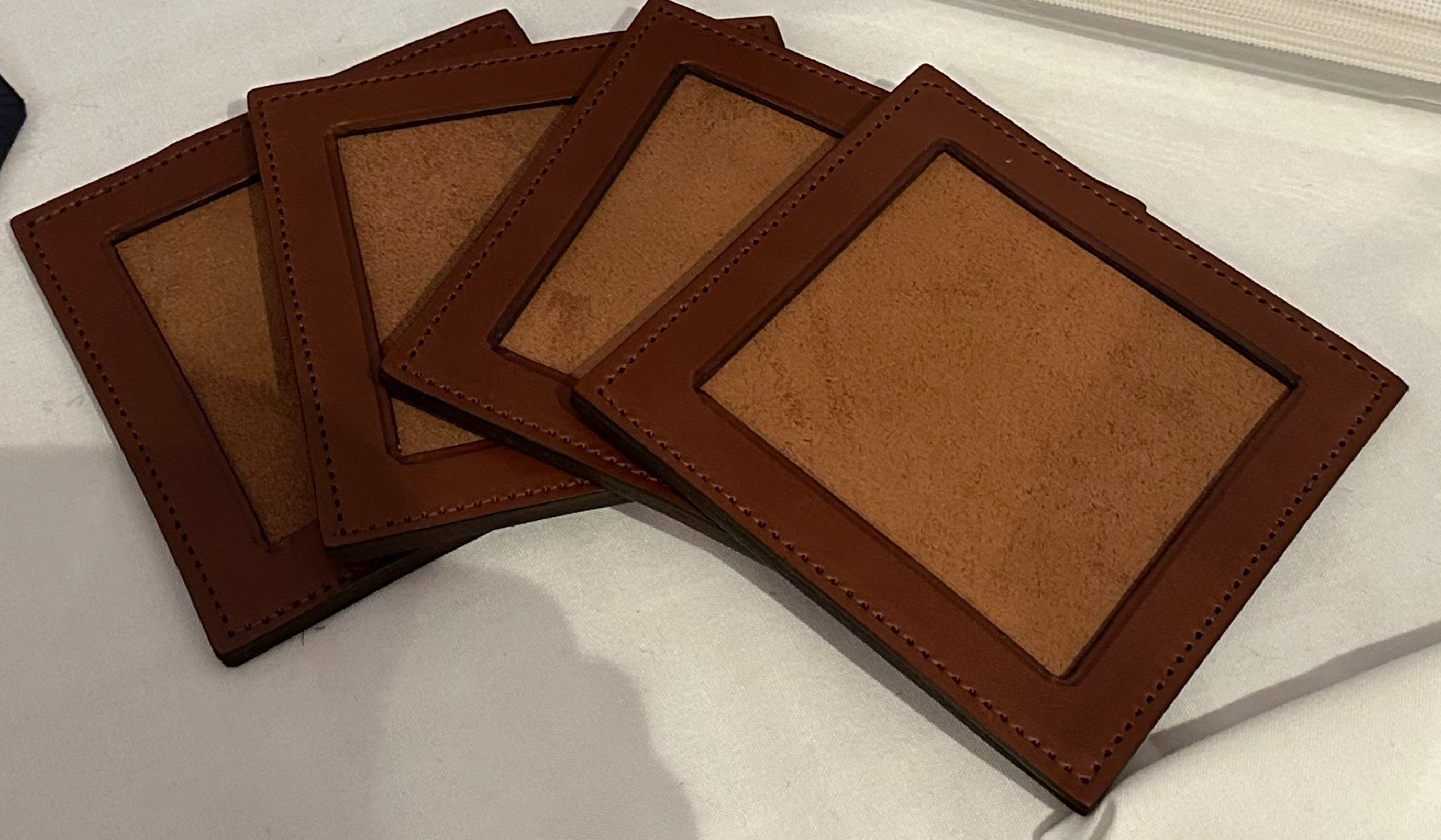 Meredith Collection Brown Leather Coasters - takes 4&quot; Square Insert (Set of 4)