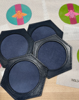 Meredith Collection Blue Leather Coasters - takes 3" Round Insert (Set of 4)
