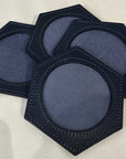 Meredith Collection Blue Leather Coasters - takes 3" Round Insert (Set of 4)