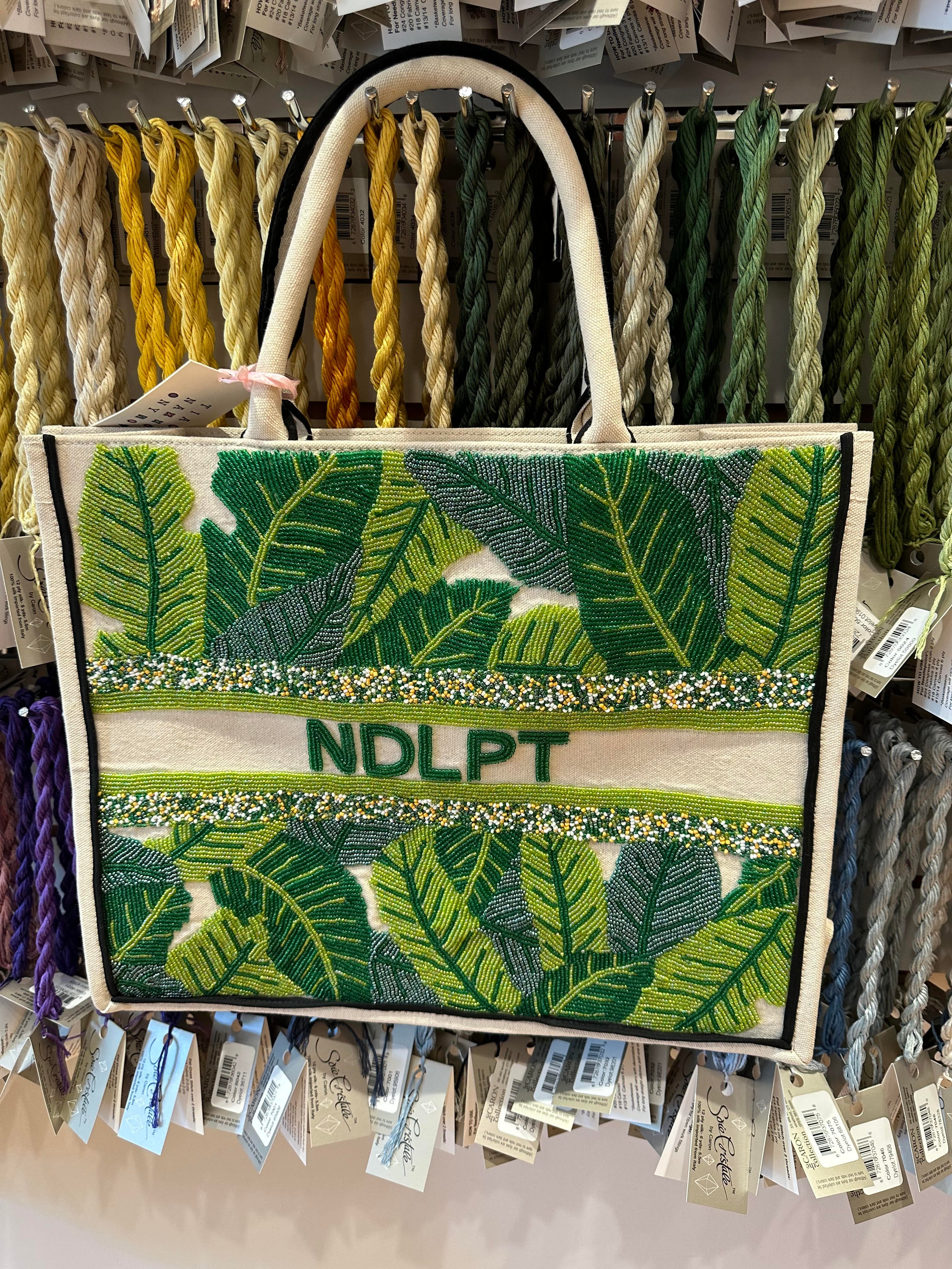 Beaded Tote - Green leaves with NDLPT