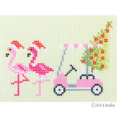 Kirk and Bradley NTG 109 - Palm Beach Christmas - Golf Cart with Flamingos