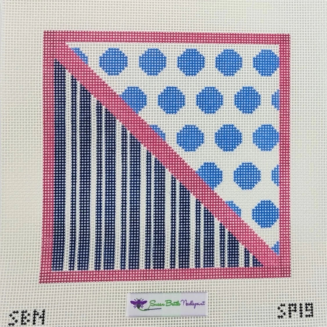 Susan Battle  SP19 10 mesh Blue Polka Dots and Stripes with Pink Geometric