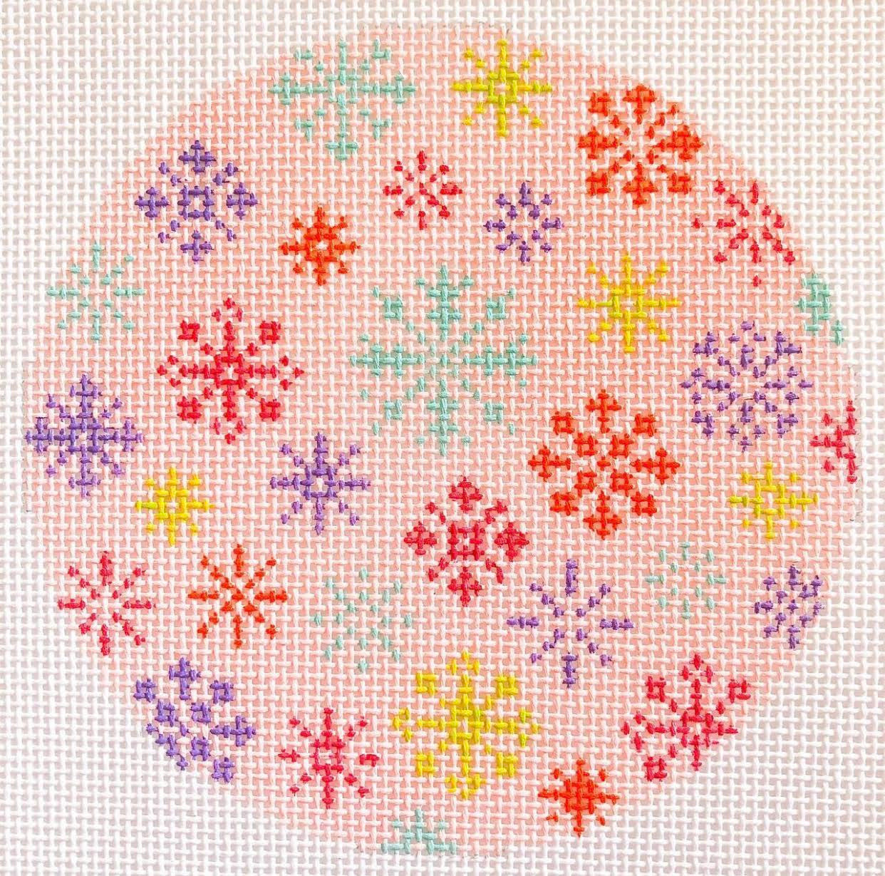 Stitch Rock Designs SRD-83P Scattered Snowflakes on Pink