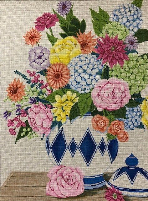 A Stitch In Time ASIT 391 Floral in Blue &amp; White Pot