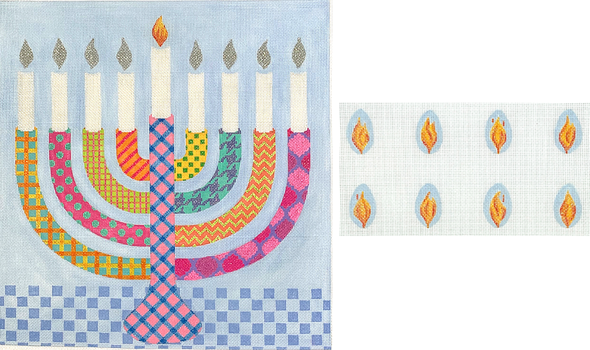 Kate Dickerson MEN-02 Bright Funky Patterned Menorah with Flames