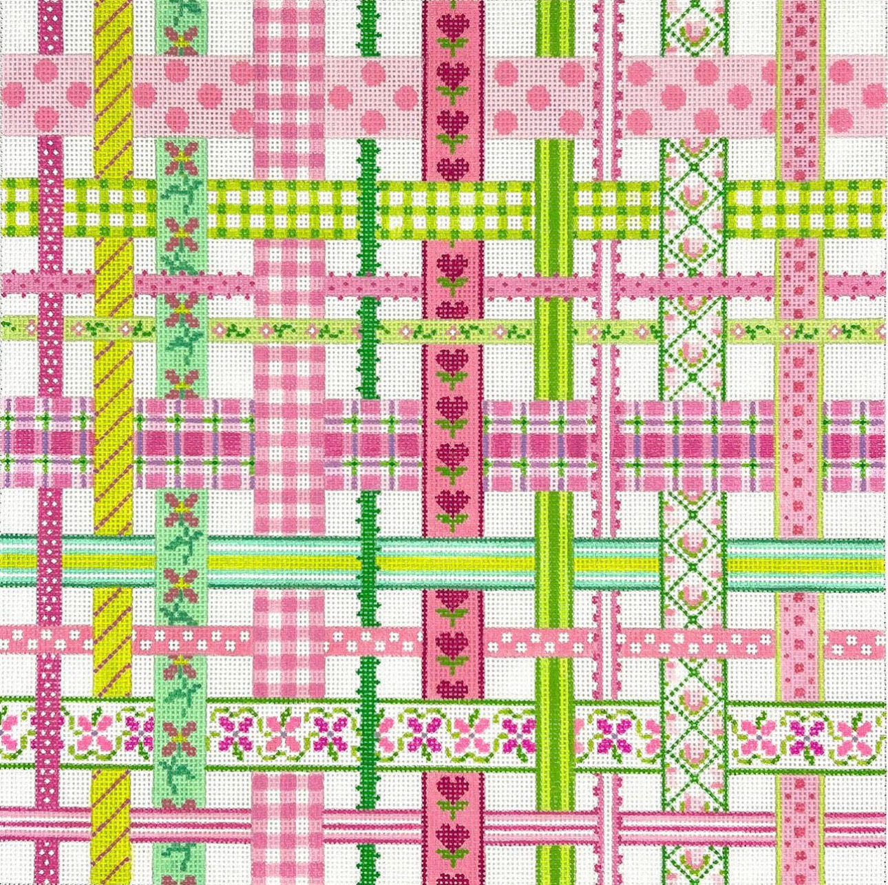 Kate Dickerson PL-560 Woven Ribbons Pink &amp; Greens