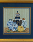 JP Needlepoint O 096 Blue Pots and Yellow Peony