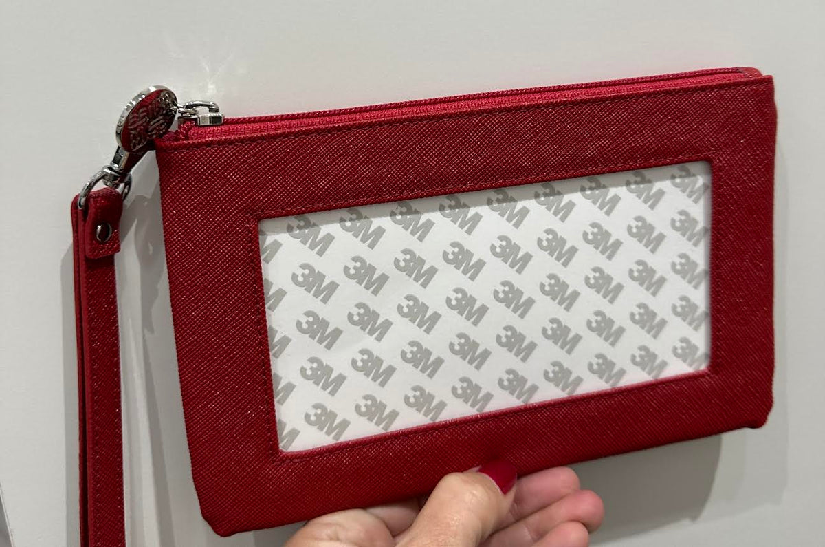 Bradley Needlepoint Red Leather Accessory Bag