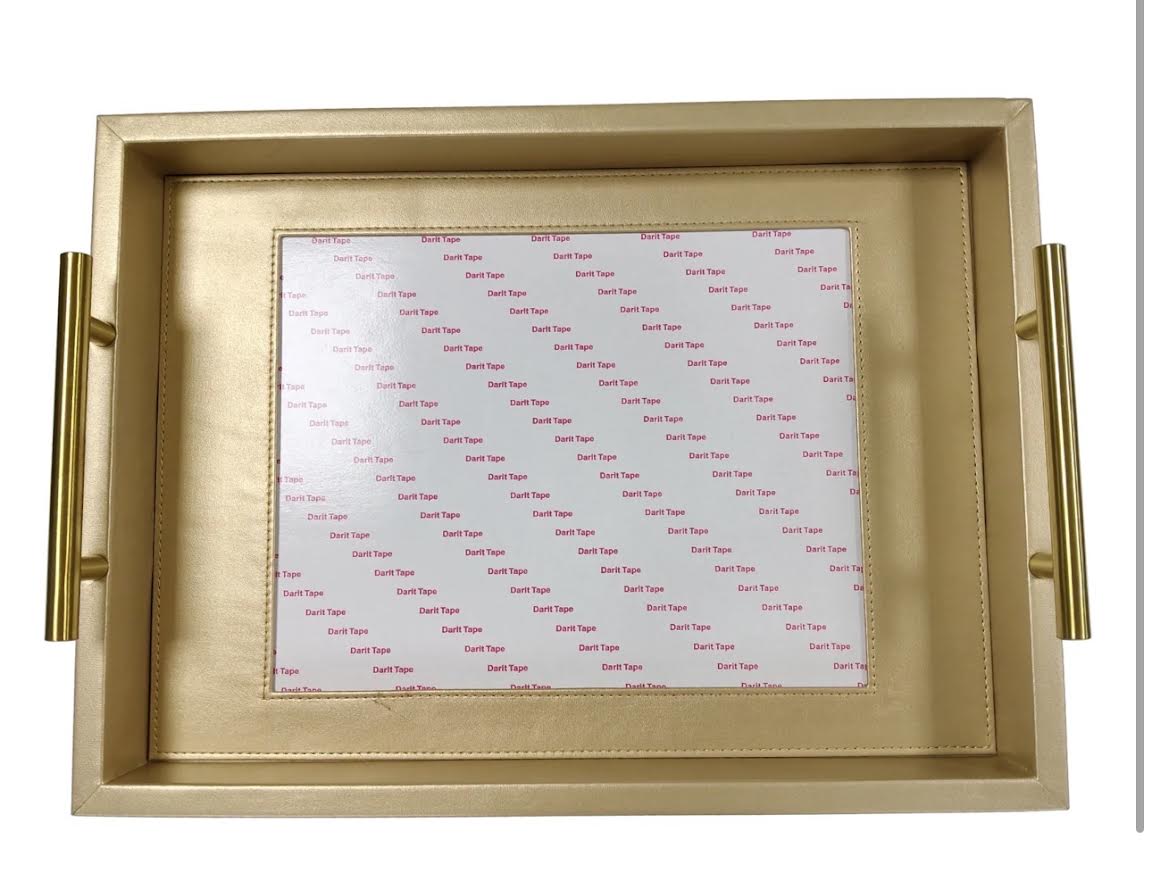 Threaded and Tipsy Gold Rectangle Leather Tray