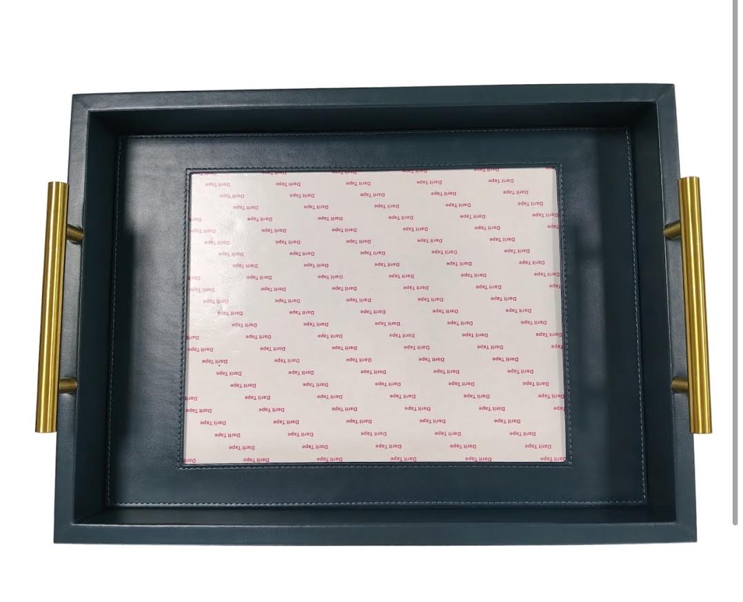 Threaded and Tipsy Navy Rectangle Leather Tray
