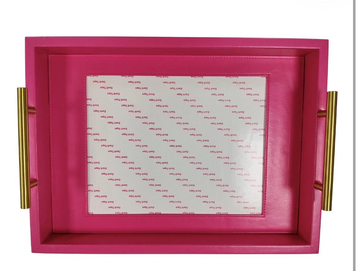 Threaded and Tipsy Pink Rectangle Leather Tray