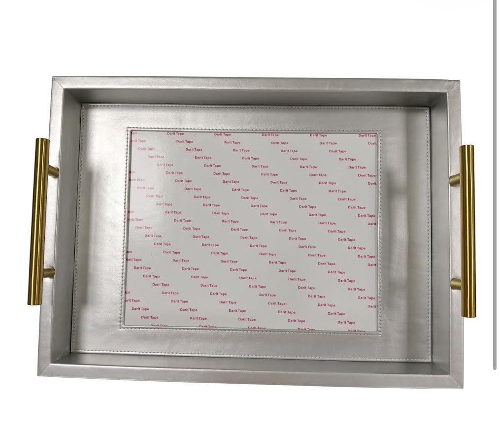 Threaded and Tipsy Silver Rectangle Leather Tray